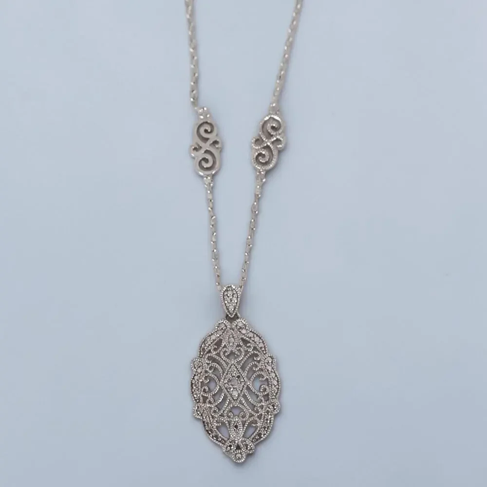 Vintage Sterling Silver Thai Filigree Pendant Necklace SAS Signed 18 Inch 6.8g - Picture 2 of 12